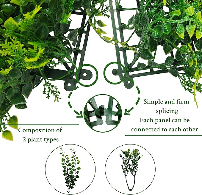 ODTORY Artificial Plants Hedge Wall Panels：20x20 Inch 12P UV-Anti Greenery