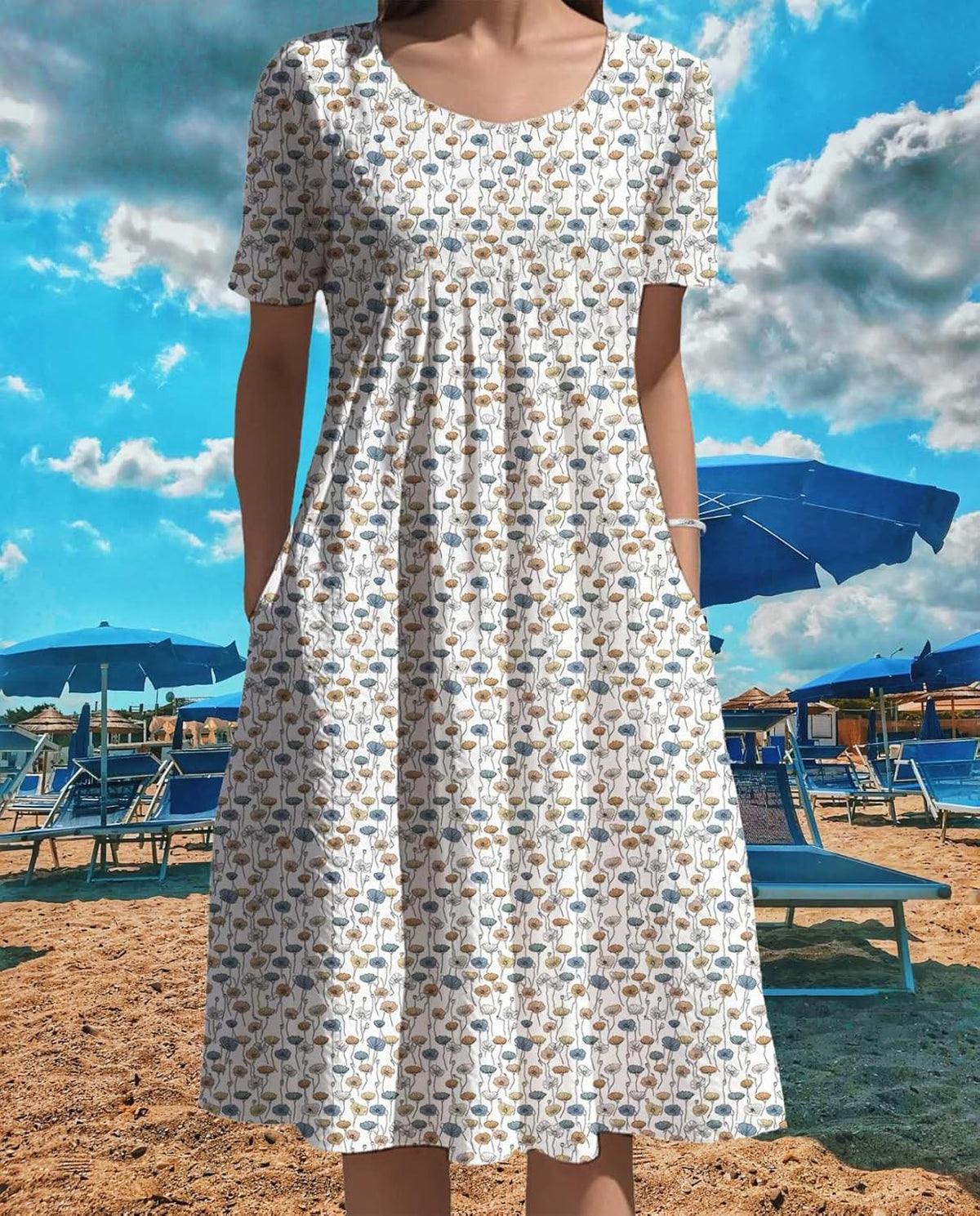 Skiennix Women's Floral Printed Dress - Comfy Oversized Short Sleeve with Pockets | Summer 2025 Collection