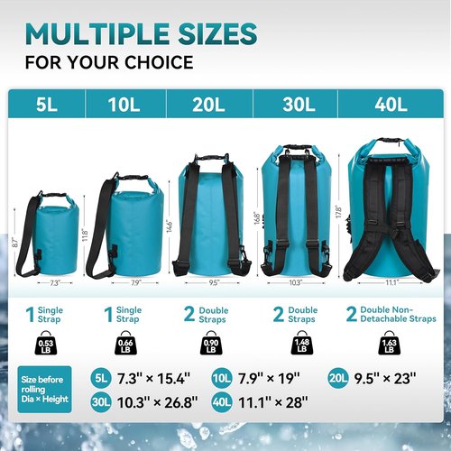 MARCHWAY Waterproof Dry Bag Backpack - Floating Design Keeps Gear Dry | 5L, 10L, 20L, 30L, 40L Sizes