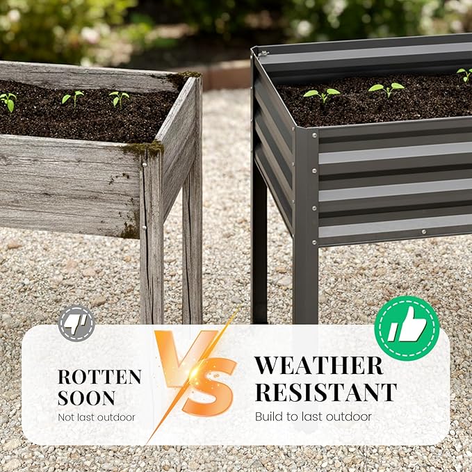 KING BIRD Large Raised Garden Bed with Netting Galvanized Elevated Planter Box with Legs 48×24×56 in for Backyard, Patio, Balcony, 400lb Capacity, Dark Grey