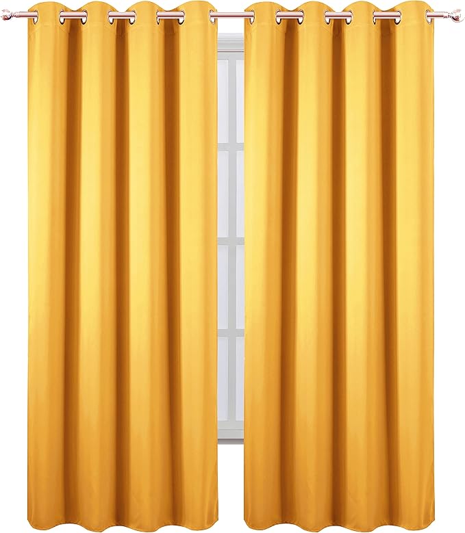 LEMOMO Yellow Blackout Curtains/52 x 108 Inch/Set of 2 Panels Thermal Insulated