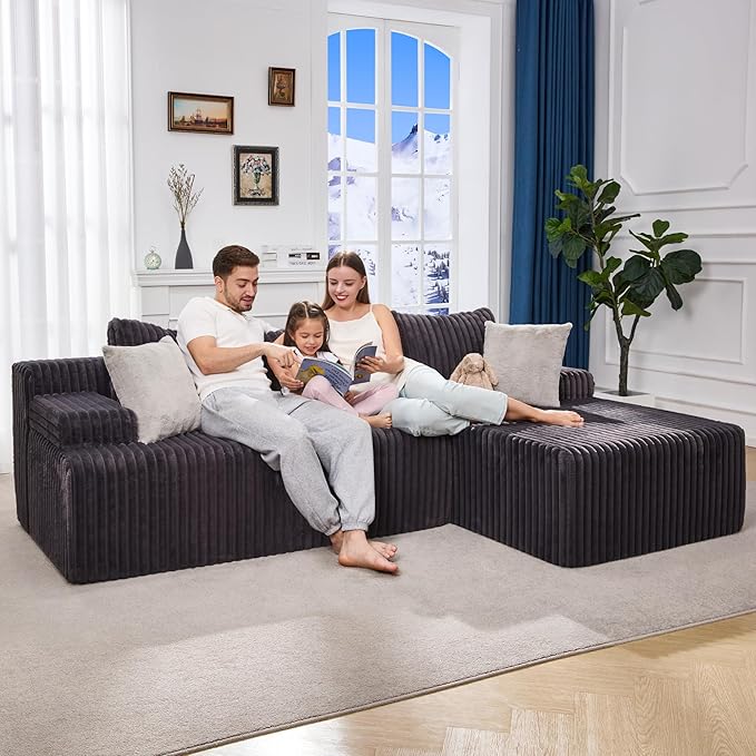 Modular Sectional Sofa Couches L-Shape Couch 3 Seat Modular Sofa Memory Foam Sectional Couches for Living Room, Cloud Couch with Oversized Chaise (Dark Grey Facing Chaise) | modular