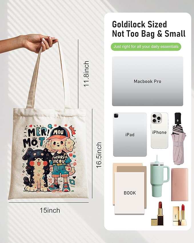 Double-Sided Canvas Tote Bag for Women with Magnetic Snap, Wide Strap & Inner Pocket for Work, Shopping, Travel