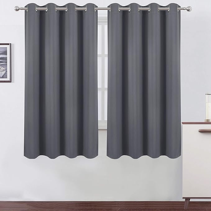 LEMOMO Grey Blackout Curtains 66 x 63 Inch Length/Set of 2 Curtain