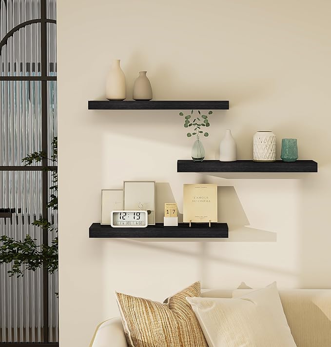Vervida Black Floating Shelves for Wall, Floating Shelf for Living Room