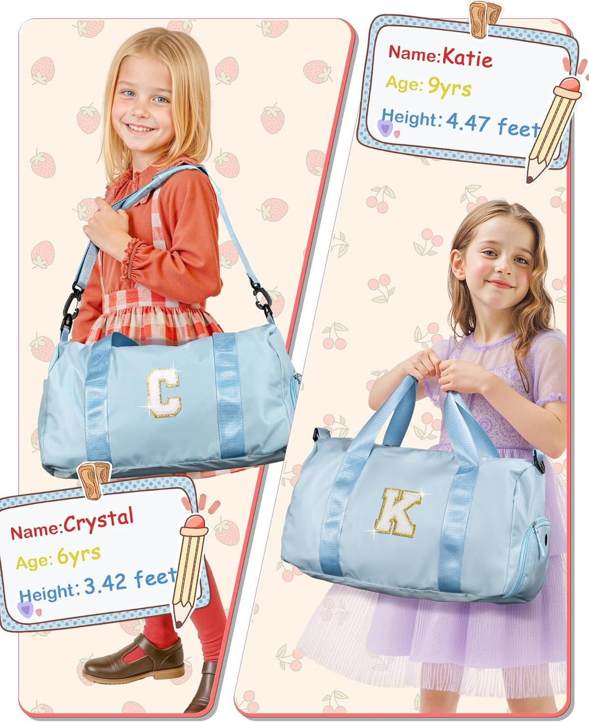 Skiennix Girl Gym Bag - Personalized Weekender Tote with Shoe Compartment & Makeup Pouch (Letter D)