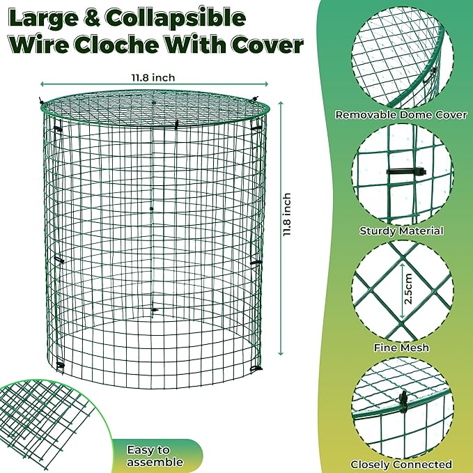 Hiboom 4 Pack Garden Plant Protectors from Animals with Stakes, Metal Mesh and Detachable Covers Wire Plant Cage for Keeping Bunny Animals Out, Chicken Wire Cover Garden Protect (12 * 13 in)