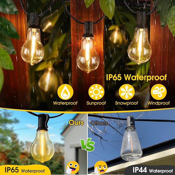 100FT LED Outdoor String Lights, Waterproof Patio Lights with 42 Shatterproof Dimmable 2700K A39 Bulbs Hanging Lighting for Outside Backyard