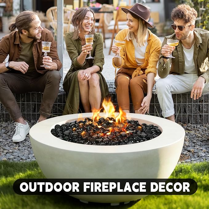 3/4 Inch Fire Glass Beads,20 Pounds Fire Pit Glass Beads High Luster for Gas Fireplace, Fire Pit Table,Landscaping (Onyx Black Luster)