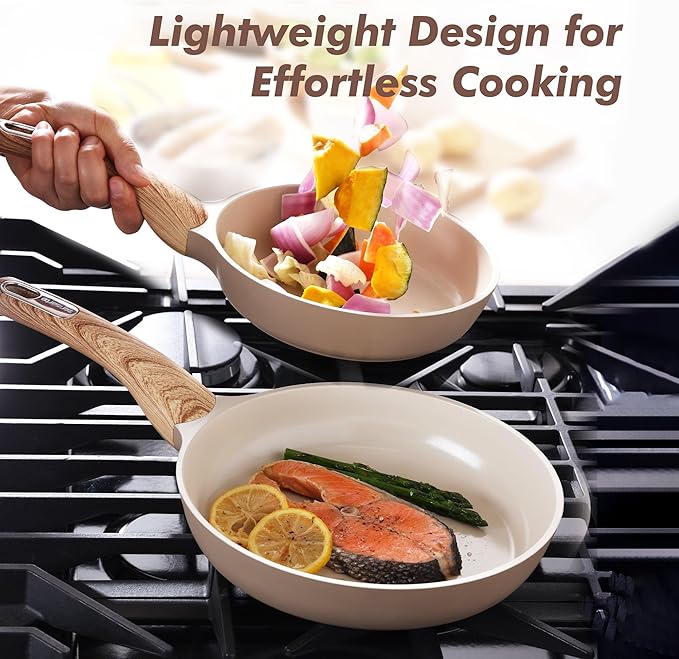 SENSARTE Ceramic Nonstick Frying Pan Small Skillet 8Inch Non Stick Omelette Pans, Non-toxic Healthy Kitchen Cooking Chef's Pan, Free of Intentionally Added PFOA/PFAS/PTFE, Induction Compatible, Taupe