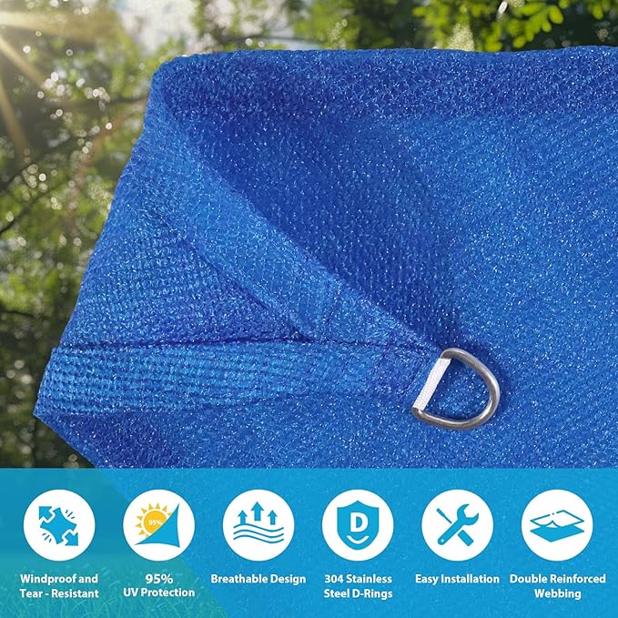 Amagenix Sun Shade Sail 7'X15' Curved Edge Outdoor Shade Canopy Blue Breathable 95% UV Block Shade Cloth for Patio Garden Backyard (We Make Custom Size)