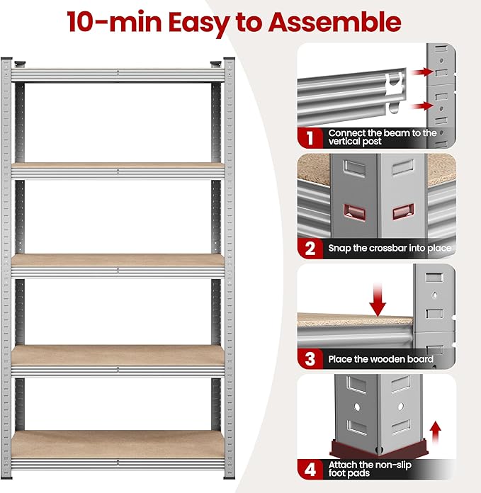 Yaheetech Standing Shelf Units, 5 Tier Storage Shelf, Heavy Duty Shelving, Adjustable Garage Shelves, Utility Rack Shelf Unit, Basement Warehouse Shed, 35.5" Wx 16" D x 71" H - Silver