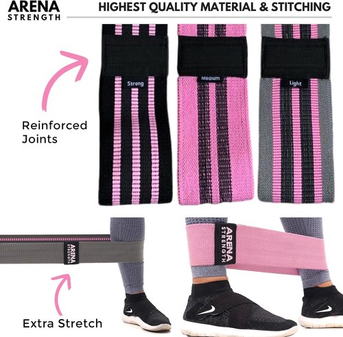 Arena Strength Fabric Booty Bands - Premium Resistance Bands for Legs & Butt | Includes Workout Guide & Carry Case