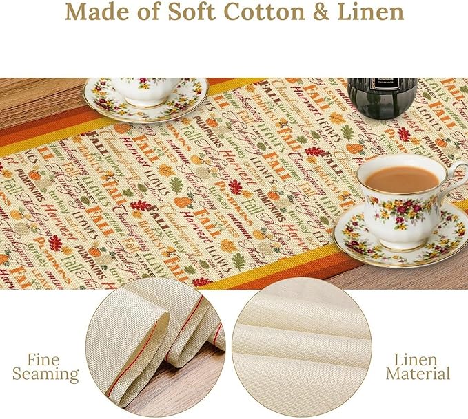 Fall Pumpkin Table Runner Rustic Farmhouse Mushrooms Leaves Berries Lanterns Thanksgiving Theme Home Decor for Farmhouse Indoor Outdoor Party Holiday Dining Kitchen Restaurant Cafe W13xL72in