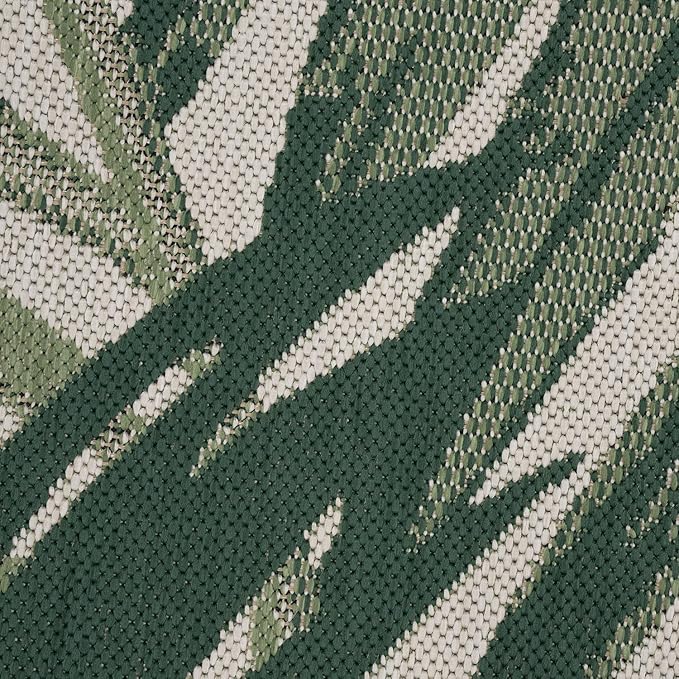 Tropical Outdoor Rug Palm Tree & Jungle Design Flatweave in Green Beige, Size: 2'8" x 4'11"
