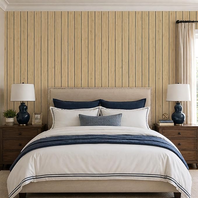VEELIKE Tan Birch Slat Wall Panels Peel and Stick 3D Wood Grain Wall Panel