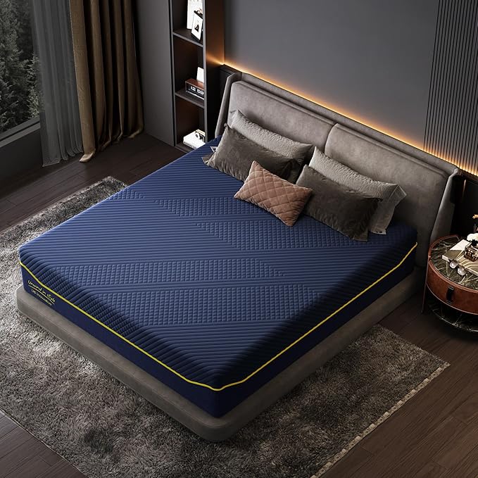 DlandHome 10Inch King Memory Foam Mattress for Back Pain,Cooling Copper Gel Bed in a Box,CertiPUR-US Certified, Therapeutic Medium Firm,75x79x10 Blue