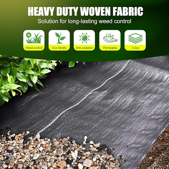 Garden Weed Barrier Fabric 2ft, Heavy Duty Landscape Fabric, Ground Cover Weed Blocker Cloth, Landscaping Fabric for Garden, Vegetable Bed, Path Way (2ft x 100ft)
