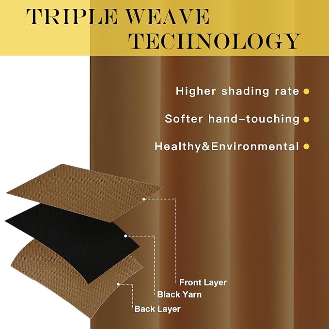 NICETOWN Gold Brown Blackout Curtains