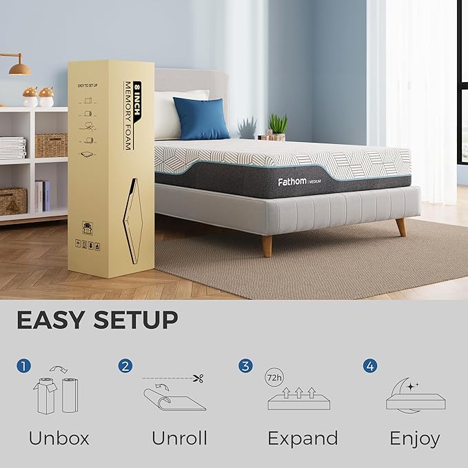 FATHOM Medium King Mattress 10 Inch Memory Foam Mattress King Size Bed in a Box for Back Pain Relief and Cool Sleep with Gel Foam and Removeable Fiberglass Free Cover, CertiPUR-US Certified