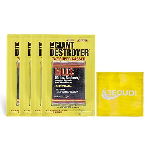 Giant Destroyer Smoke Bomb Gasser – Rodent & for Gophers, Moles, Groundhogs & Rats – 4 Pack (16 Tubes) + Jecudi Towel