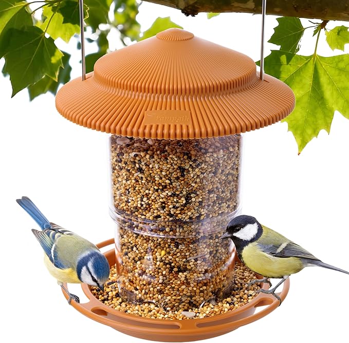 Outdoor Bird Feeder, Retractable Bird Feeder Hanging, Metal Hanger, Rainproof & Leak-Proof, Terracotta, Pack of 1