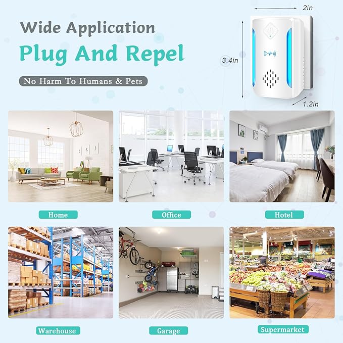 Ultrasonic Pest & Insect Repeller, Upgraded Indoor Ultrasonic Repellent for Mosquitoes, Roaches, Flies, Mouse, Geckos, Spiders, Electronic Plug in Pest Control, 2 Mode Switching (5)
