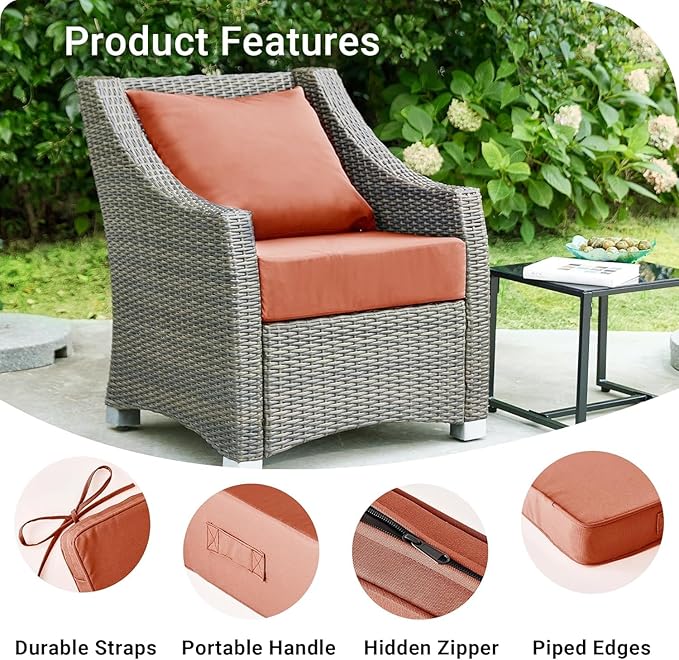 IPYNBAP Outdoor Cushions for Patio Furniture,Outdoor Seat Cushion Set 24 x 24 x 5.75 Inch,Waterproof & Fade Resistant Outdoor Chair Cushions,Deep Patio Chair Cushion with Removable Cover,Spice