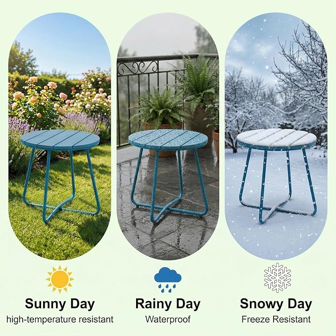danpinera Outdoor Side Tables, HDPS Patio Table with Metal Legs, 18 Inch Outdoor Small Round Table for Garden, Backyard, Porch, Deck, Balcony, Poolside, Navy Blue