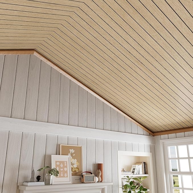 VEELIKE 30''x118'' Large Roll Wood Slat Wall Panel Peel and Stick Light Oak