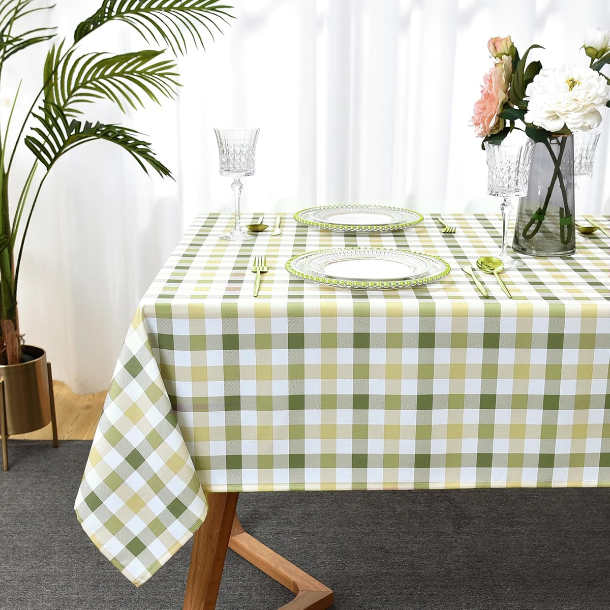 Classic Gingham Buffalo Tablecloth Fabric - Oblong 58x144 Inch Water Proof Checkered Table Cloth for Indoor Outdoor - Table Cover for Birthday, Picnics, BBQs, and Parties