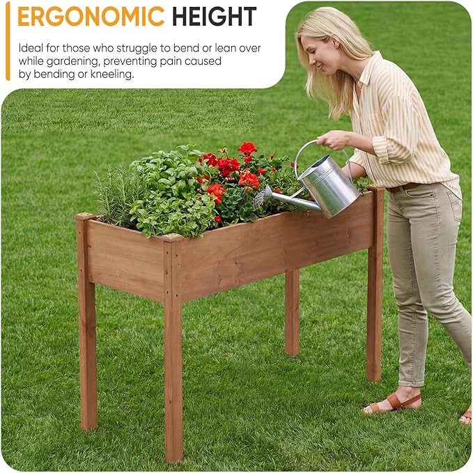 NEWBULIG Raised Garden Bed with Legs 48x24x30in,Elevated Wood Planter Box Stand for Outdoors Garden Balcony Courtyard, Natural Wood 400 Pound Capacity for Planting Herbs Flowers Vegetables, Brown