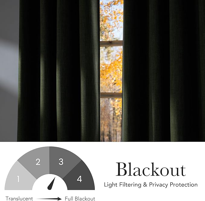 NICETOWN Short Faux Linen Froest Green Blackout Curtains 63 inches Long