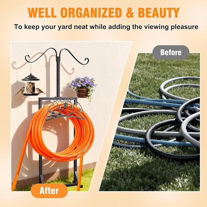 Garden Hose Holder Outside: Water Hose Stand with 2 Shepherds Hooks for Lawn Yard