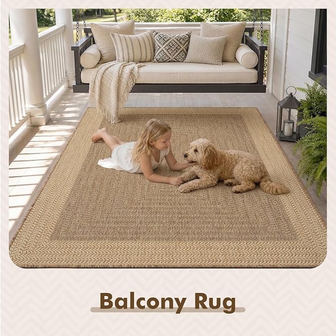 MontVoo-Outdoor Rug-Patio Rug 6x9 ft Polypropylene Indoor Outdoor Rugs Outdoor Carpet for Patio Deck Balcony Porch, Textured Weave, Durable for High Traffic, Fade-Resistant, Modern Neutral Brown