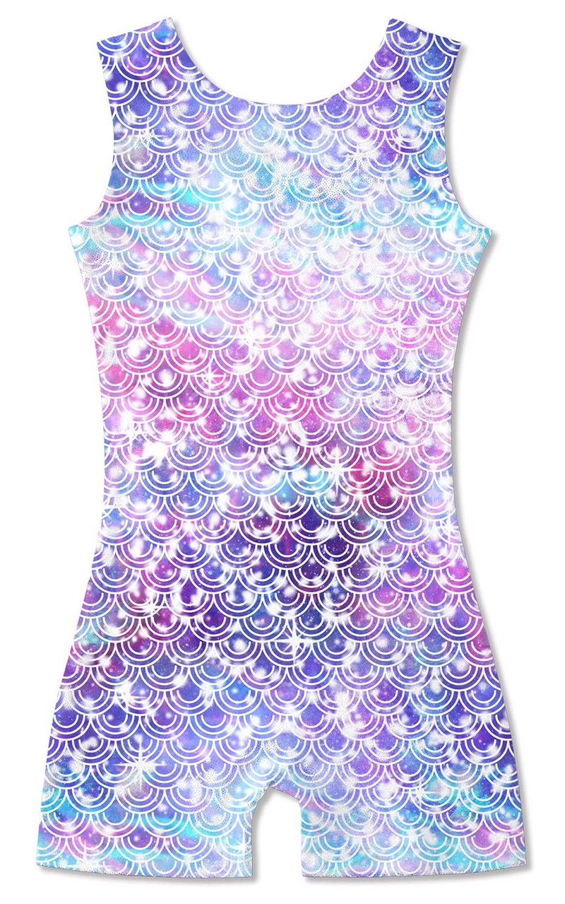 Funnycokid Gymnastics Leotards for Girls 6-7 Year Mermaid Outfit Kids Biketard Sleeveless Unitards with Short Dancewear Clothes Sparkly