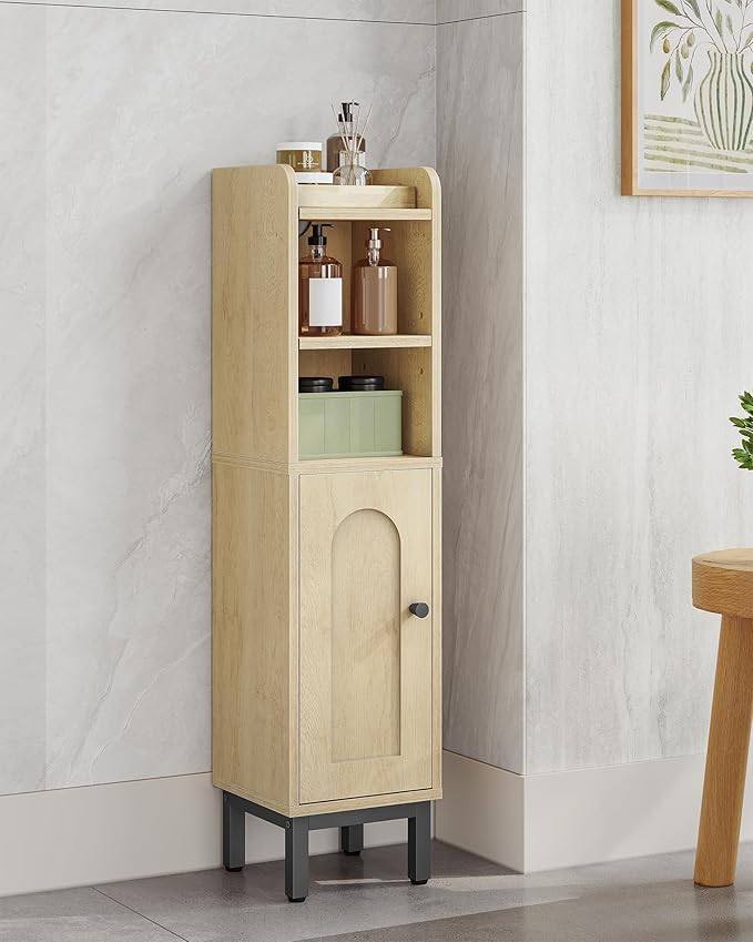 Bathroom Storage Cabinet, Small Corner Floor Cabinet with Door and Shelves, Narrow Toilet Paper Holder, Bathroom Organizer with Adjustable Shelf, for Small Spaces, Yellow BC08202B