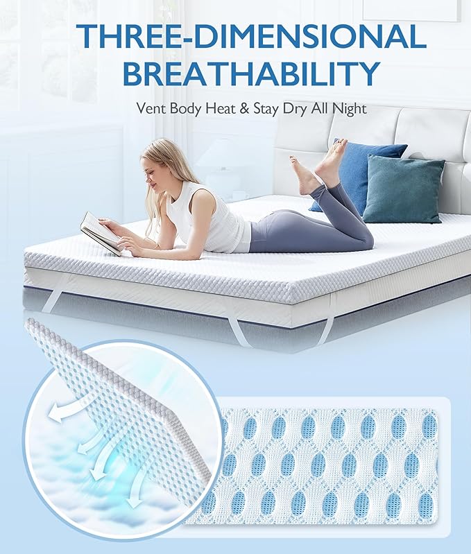 SINWEEK 1.5 Inch Twin Cooling Memory Foam Mattress Topper for Pressure Relief, Thick Bed Mattress Pad with Cooling Soft Cover and Adjustable Straps, CertiPUR-US Certified