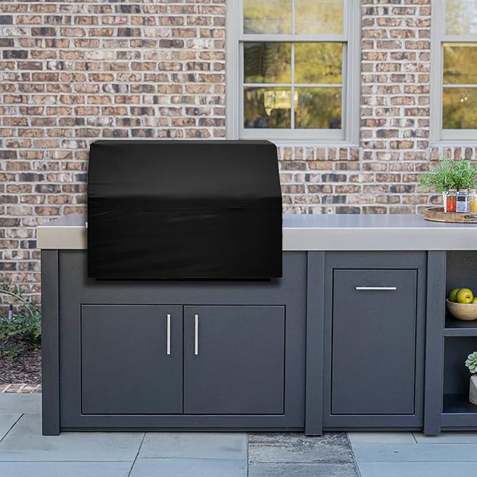 Covers & All Built-in Grill Cover for Outdoor Grill – Heavy Duty 12 oz Waterproof Built-in BBQ Grill Cover, PVC-Coated Polyester with Elastic Hem for Snug Fit (34 x 30 x 18 inches, Black)