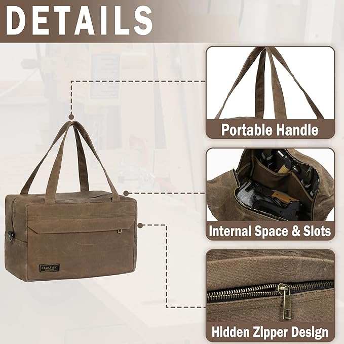 Tool Storage Bag | 16OZ Waxed Canvas Tool Tote Bag with Convenient Handle & Smooth Zipper - for Wrench Set Hammer Pliers, Multi-Purpose Gardening Carrier Bag with 6 Pockets | Grey | Small