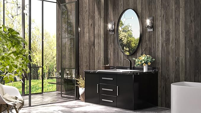 TETOTE Black Oval Bathroom Mirror, 24 x 36 Matte Black Framed Wall Mounted