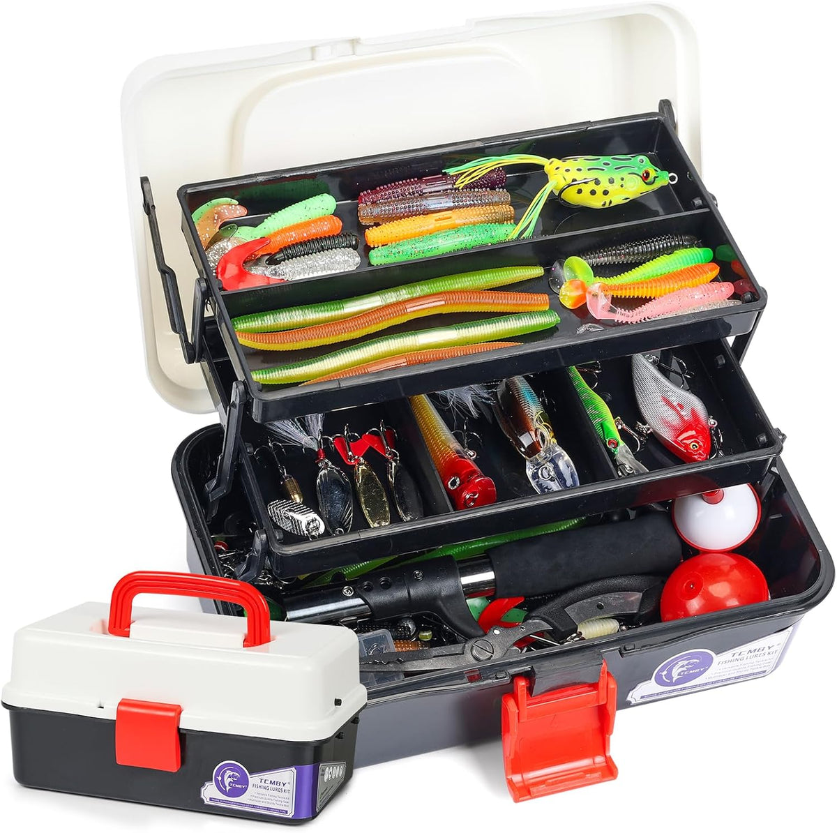TCMBY Tackle Box - 3 Layers with 321Pcs Fishing Lures Kit, Pliers, Hooks & Accessories - Ideal Gift for Men