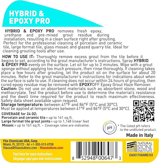 FILA Surface Care Solutions, HYBRID & EPOXY PRO, Instant Cleaner for Fresh Epoxy Grout residues, Grout Cleaner to use during Installation, Clean your Epoxy Floor Kit Tools after Epoxy Flooring, 24oz.