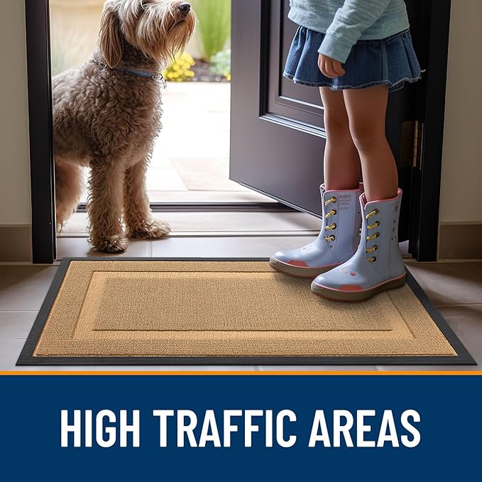 OLANLY Front Door Mat Indoor Outdoor Entrance, Waterproof All-Season, All-Weather Doormat, Sturdy Natural Rubber, Low Profile, Easy Clean Patio Porch Entryway Mat, 29.5x17, Butter Yellow