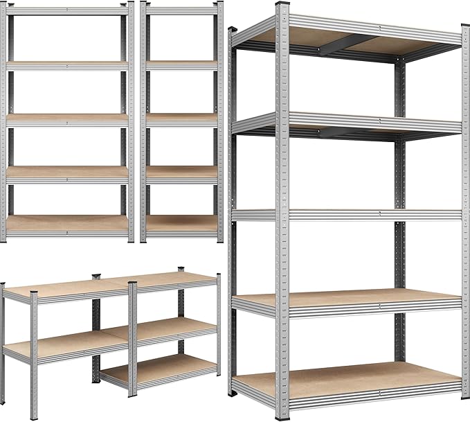 Yaheetech Standing Shelf Units, 5 Tier Storage Shelf, Heavy Duty Shelving, Adjustable Garage Shelves, Utility Rack Shelf Unit, Basement Warehouse Shed, 35.5" Wx 16" D x 71" H - Silver