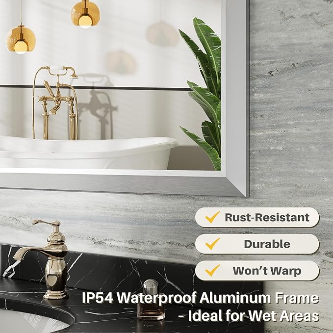 36x36 Inch Brushed Silver Bathroom Mirror