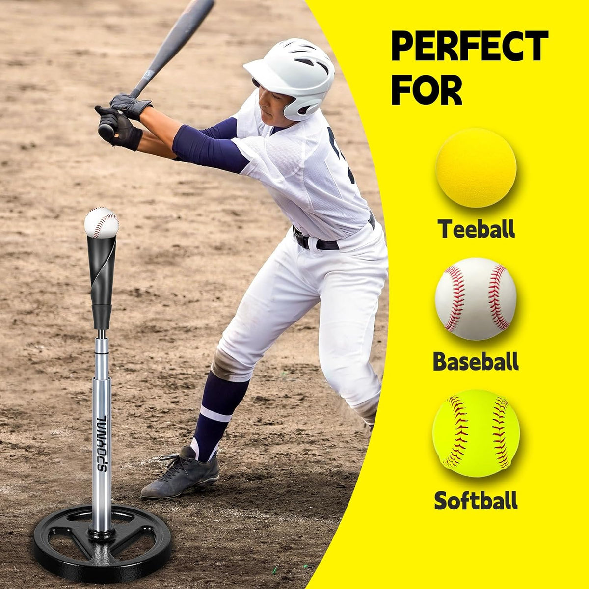 SPOYNAL Portable Batting Tee - Adjustable Height 24" to 46" | Durable Rubber Top for Baseball & Softball Training