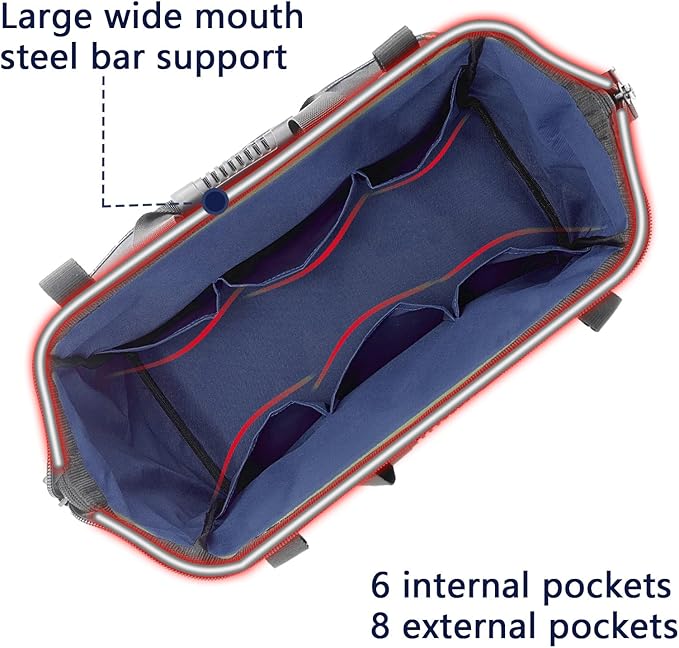 Women Garden Tools Bag 16inch Wide Mouth Tool Bag with Molded Base and Plastic-Padded, Inside Pockets for Tool Storage and Organization,600D polyester fabric (Teal color)