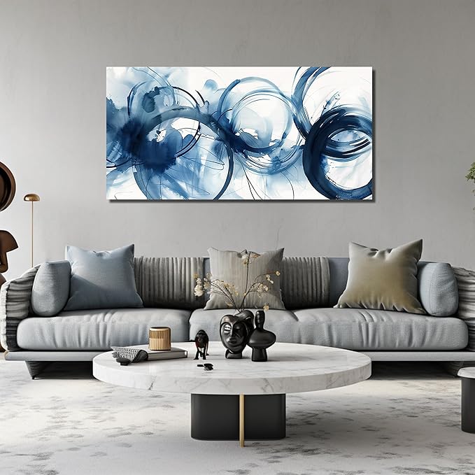 Blue Abstract Prints Wall Art for Office Minimalist Wall Decor for Bedroom Large Painting Wall Art for Living Room Size 29 x 58 Inch