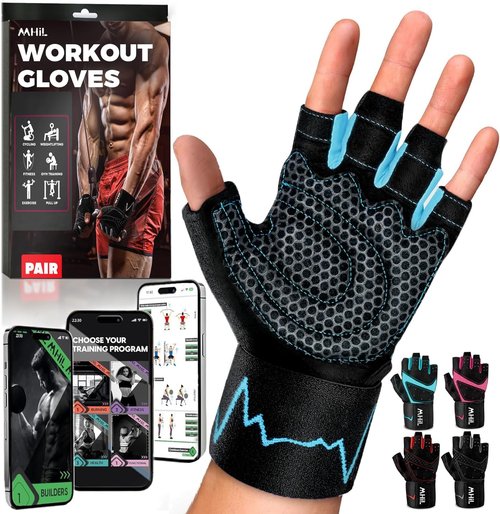 MhIL Workout Gloves for Men - Comfortable Gym Gloves with Enhanced Grip & Wrist Wrap Support | Weight Lifting Protection